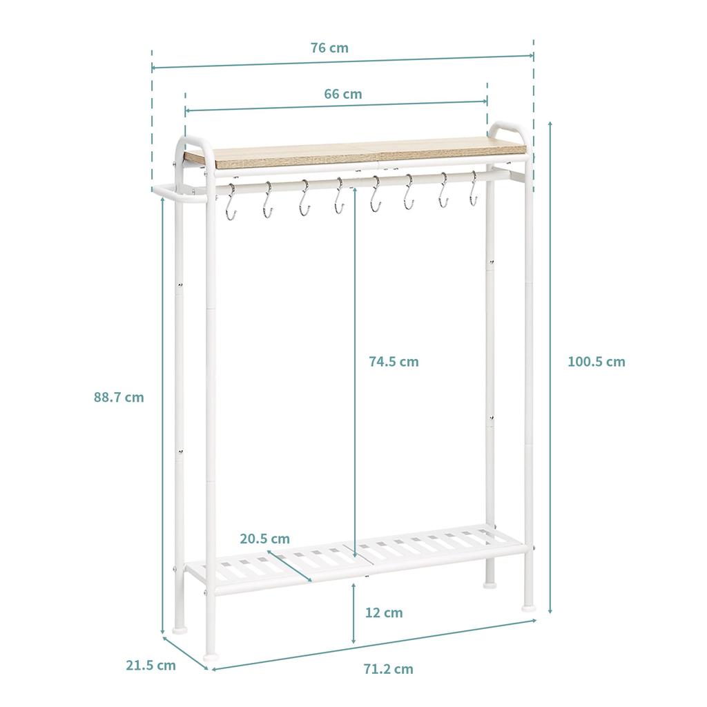 Sunny Point Console Display Side Storage Rack with Stylish Table, Entryway, Slim, Shelf, Table, Hooks, Space-Saving, (White)