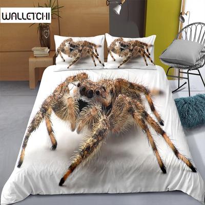 Tarantula Print Bedding Set King/Queen Size,Black Brown Spider Comforter Cover,Insect Theme Soft Duvet Cover for Kids Teen,white