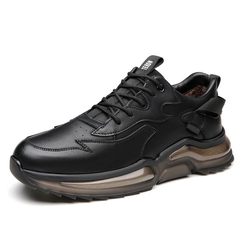 Fashion Autumn Winter Platform Leather Velvet Sneakers for Women Designer Soft-soled Men's Shoes Fashion Black Increase Sport Shoes Male