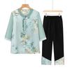 Elegant New Chinese Style Seven-Sleeve Summer Blouse Set