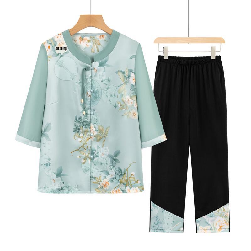 Elegant New Chinese Style Seven-Sleeve Summer Blouse Set