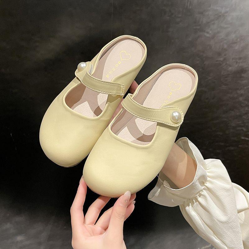 

Баотоу полутапочки женские уличные весенние новые универсальные ретро удобные на плоской подошве прохладные тапочки 40 светло-желтого