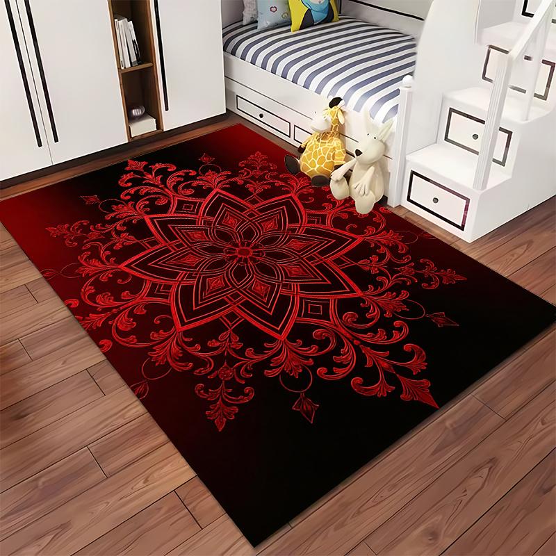 Red and Black Mandala Pattern Carpet for Living Room Decoration Suitable for use as an anti-slip for living room bedroom sofas