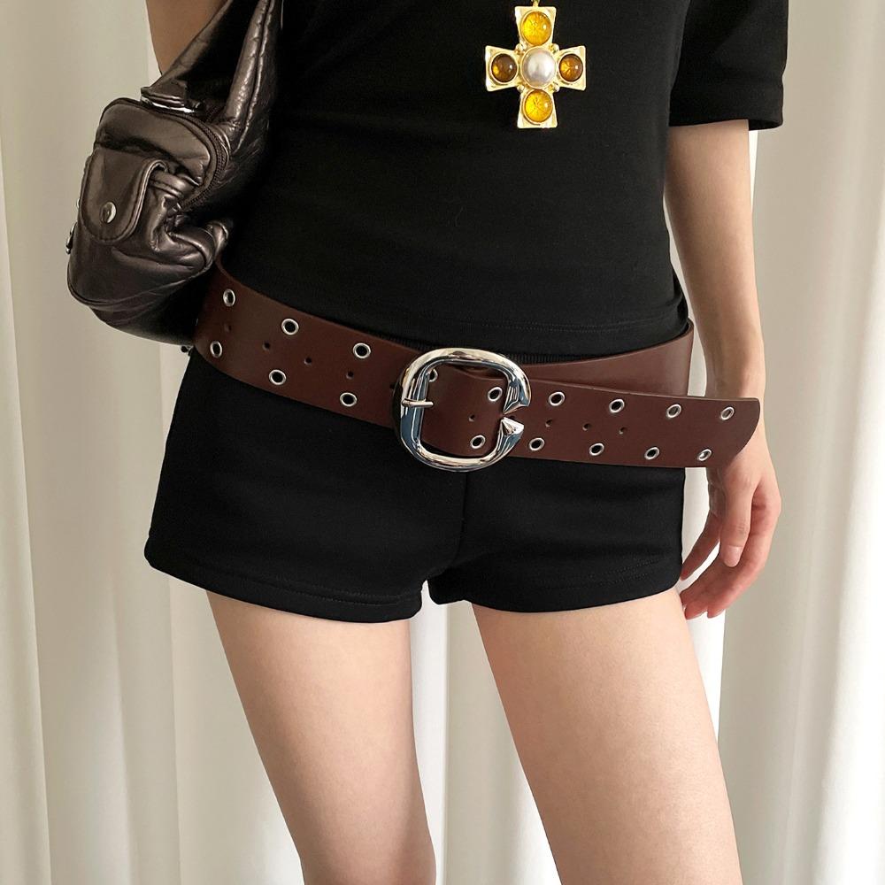 Vintage Women Wide Belt Metal Buckle Punk Style Belt Retro Leather Waistband  Girls