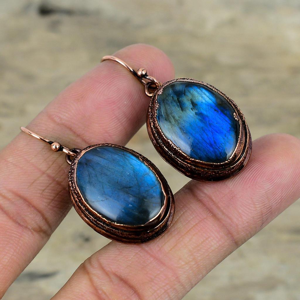 Labradorite Earring Gemstone Earring Electroformed Copper Earrings Handmade Jewelry Decent Earrings Gifts For Mother Copper Jewelry For Her