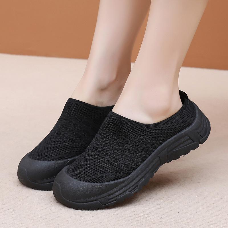 Fashion Summer New Women's Mesh Cloth Shoes Breathable Soft Sole Casual Half Slippers Cloth Shoes Women Wear-resistant Soft Sole Shoes