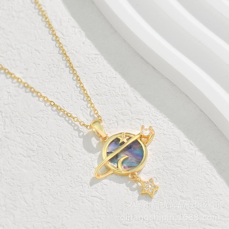 Design Planet Necklace Women'S High Sense Personality Versatile Micro-Inlaid Pendant Collarbone Chain Necklace