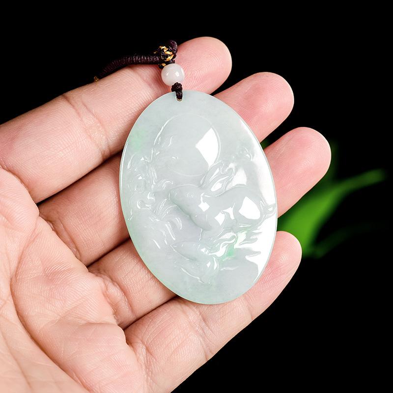 Natural Burmese Grade-A Jade Rabbit Zodiac Ethnic Pendant Ornament for Men and Women
