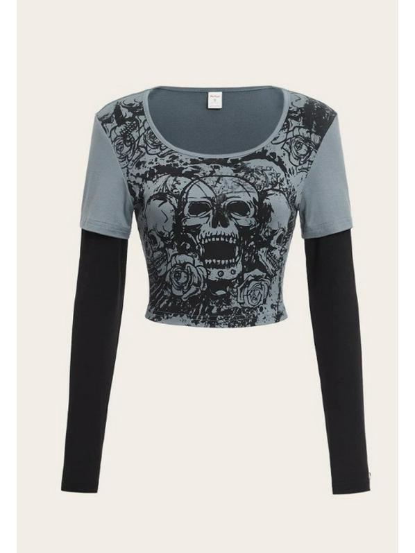 2026 Autumn/Winter Retro Street Style Y2K Printed Slim Fit Women's Tops