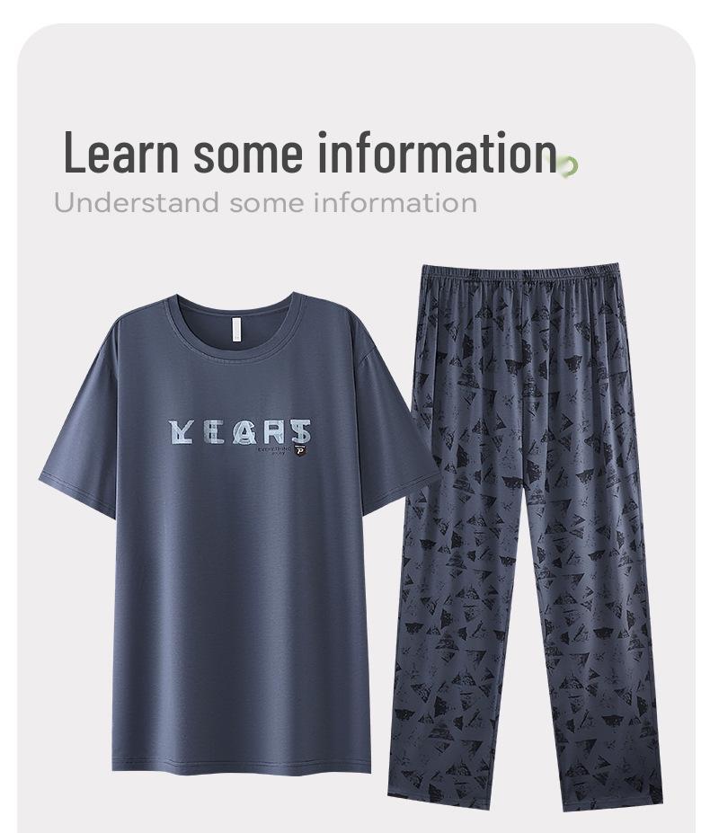 Men's Modal Cotton Pajama Set: Cooling Summer Short Sleeve Top & Long Pants, Luxurious Outdoor-Ready Comfort.