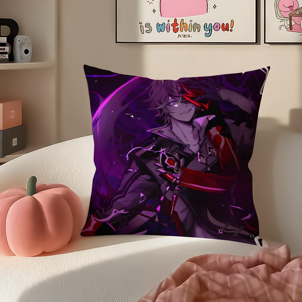 Game Genshin Tartaglia Cushion Cover Pillowcase Short Plush Invisible Zipper Room Sofa Cushion Cover