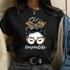 Momlife Totenkopf Leopardenmuster Damen T-Shirt Kurzarm O-Ausschnitt Locker Damen T-Shirt Damen T-Shirt Tops Camisetas Mujer
