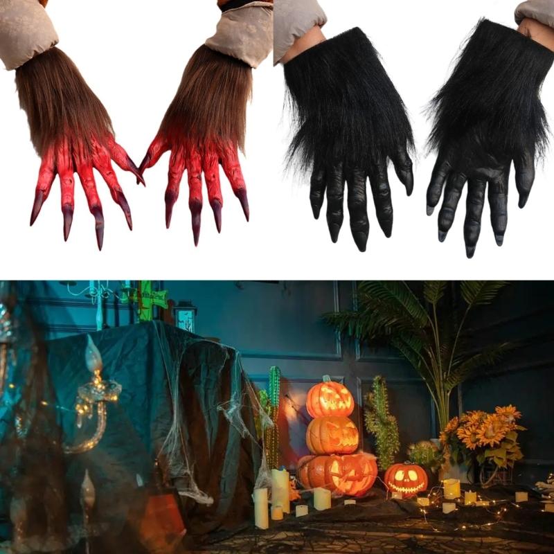 Halloween Cosplay Wolfskrallenform Handschuhe Vollfinger Fäustlinge Niedlich Karneval Outdoor Handschuhe Gummihandschuhe für Jungen Mädchen