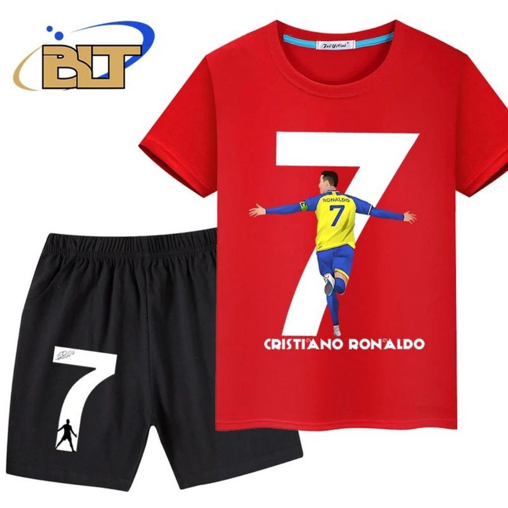 2025 Léto Ronaldo 3D Tištěné Letní Dětské Tričko Dvou dílná Sada Sportovních Šortek Vhodné pro Muže a Ženy Pohodlné, Měkké