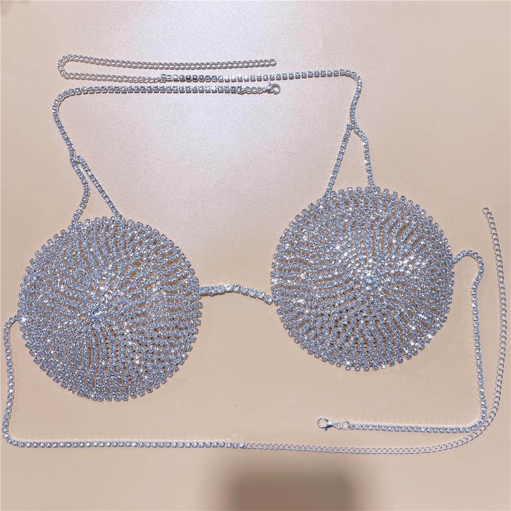 

Accessories, Exaggerated Round Bikini Breast Chain, Nightclub Sexy Rhinestone Body Chain Body Chain