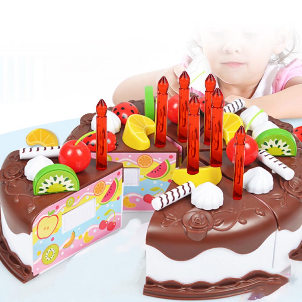 Simulation DIY Birthday Cake Pretend Play Children Educational Toy for Boys GirlsChocolate