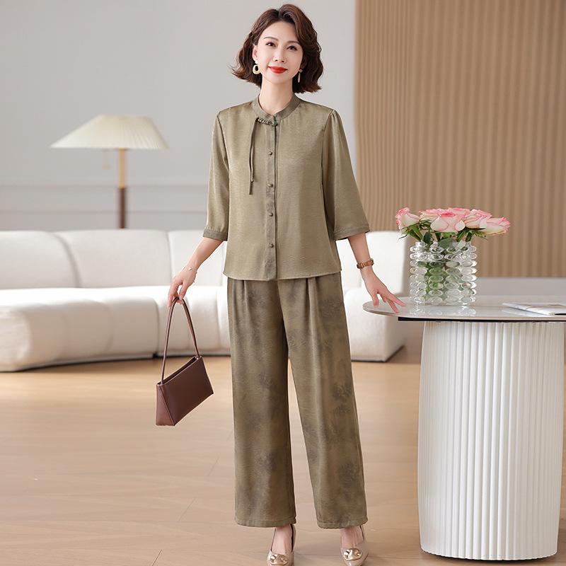 Summer 2026 Chinese Style Chiffon Suit for Stylish Middle-aged Women