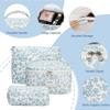 Floral Makeup Bag Quilted Cosmetic Large Capacity Travel Makeup Pouch Set of Blue Set, Pouch, 3,