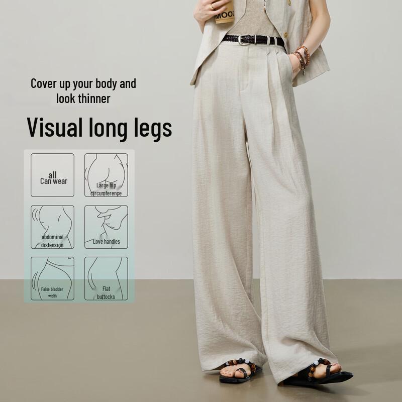 ESE-Y Women's Linen Blend Relaxed Wide-Leg Pants