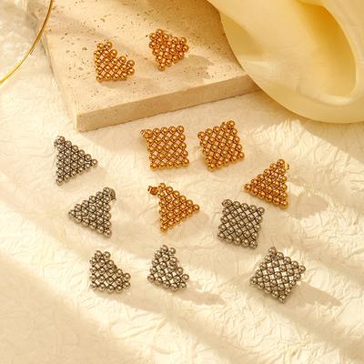 Wind Titanium Steel Round Bead Stud Earrings Female Niche Design Stainless Steel Square Love Earrings Triangular Earrings