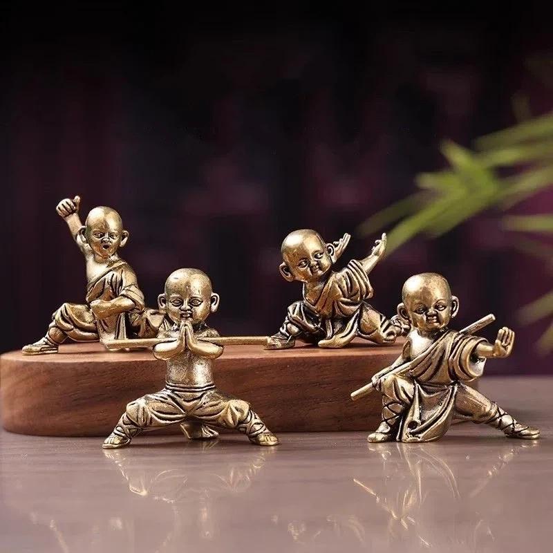 

Латунная фигурка монаха кунг-фу – Дзен-статуэтка для медитации для декора дома или офиса 4PCS