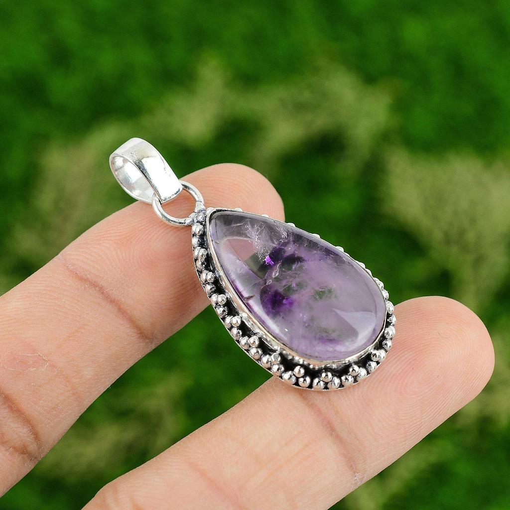 Daughters Day Deal 925 Silver Pear Star Amethyst Stone Wife Boho Pendant Jewelry