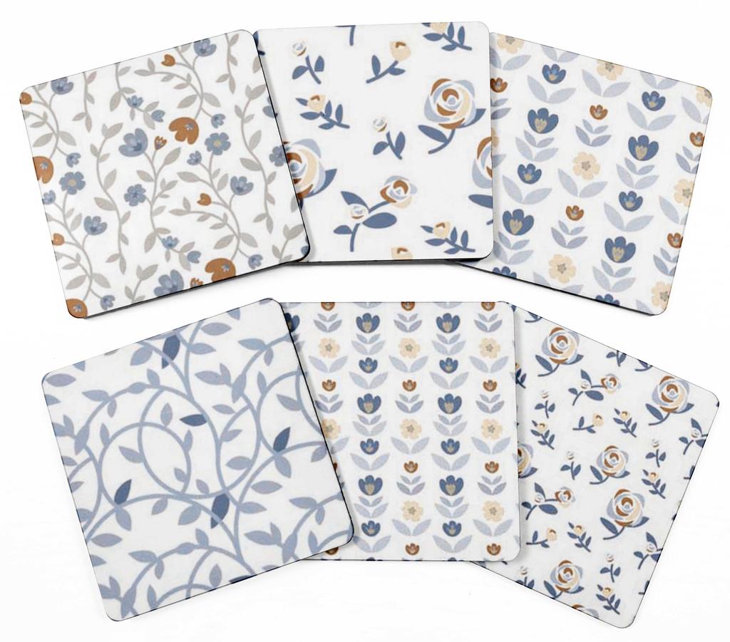 Inkdotpot Set of 6 Drink Coasters Decorative Non,Slip Cork Base 4-inch Square Printed Coasters Easy Clean