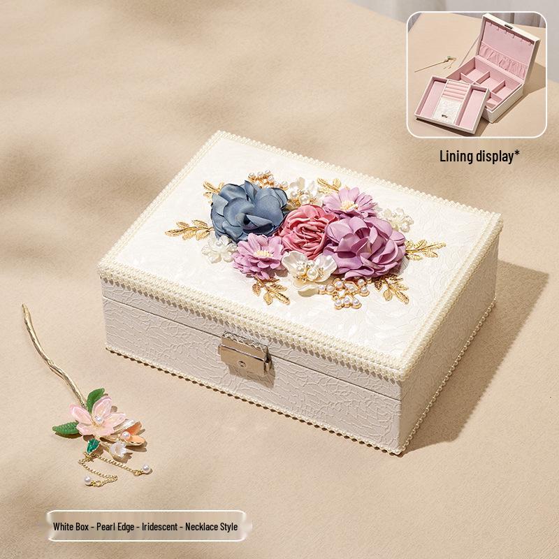 Exquisite High-End Floral Jewelry Box - Luxurious Ornament Storage for Birthday Gifts