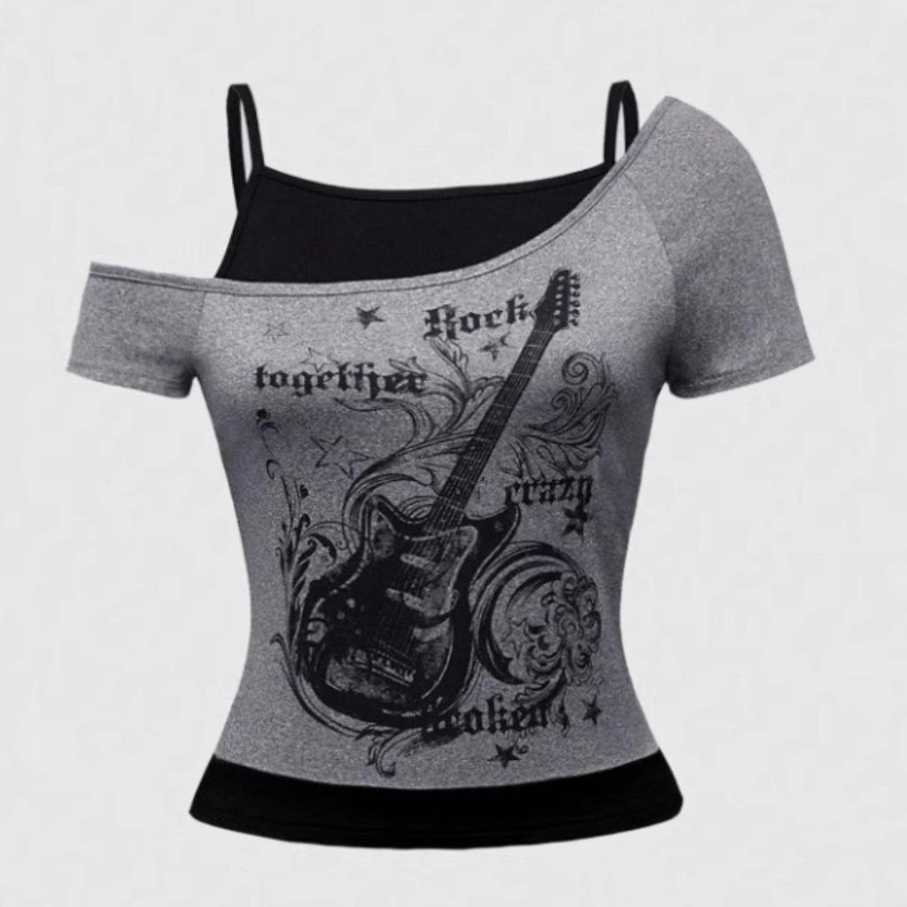 Women's 90s Vintage Punk T-Shirt Streetwear Sexy Short Sleeve Gothic Slim Crop Top Hotgirl Casual Femme Tee Harajuku Y2k