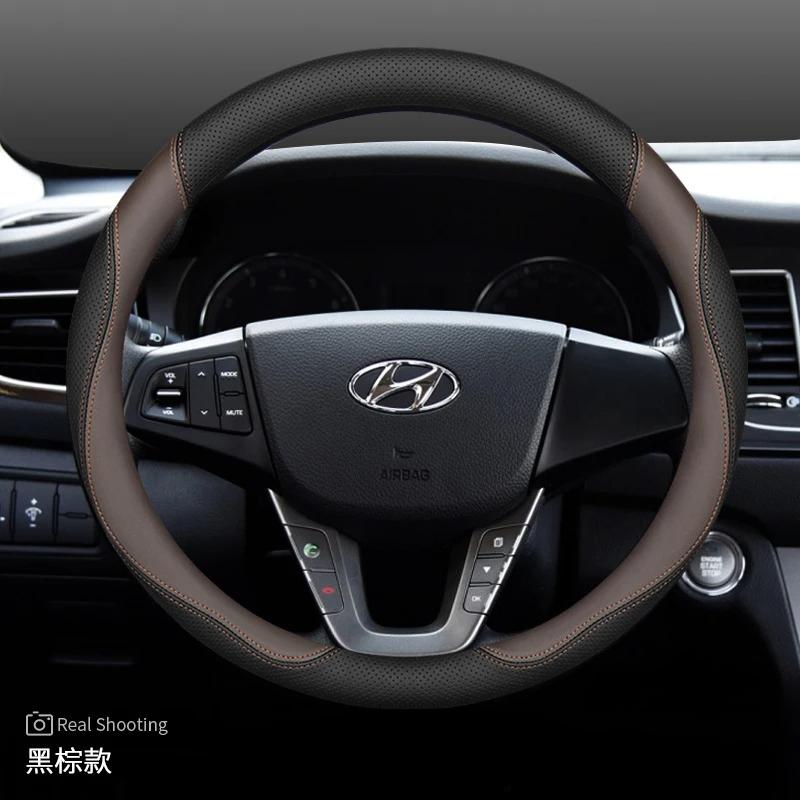 Leather Car Steering Wheel Cover for Hyundai Tucson Nx4 Santa Fe Mx5 Elantra N Palisade Creta Grand Kona 2024 2025 Accessories