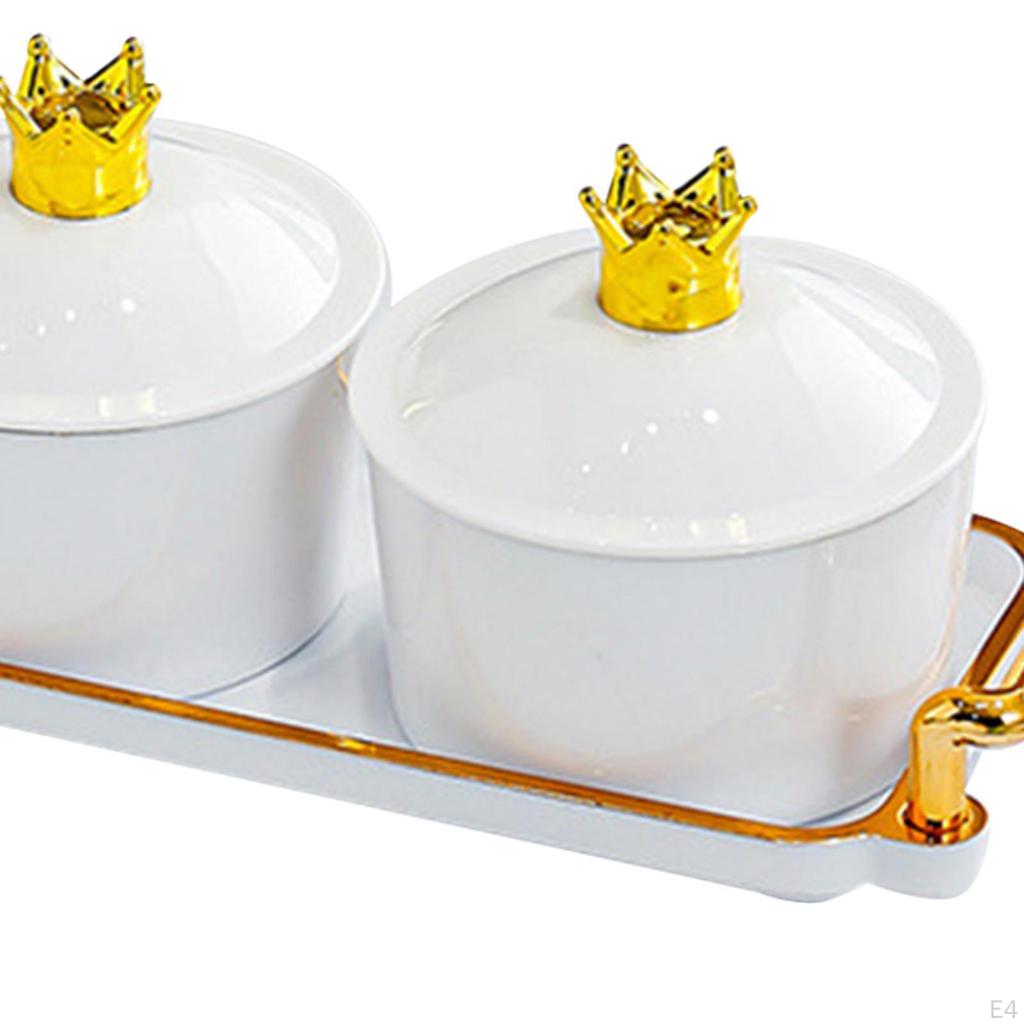 Dried Fruit Plate Appetizer Serving Tray 3 Grid with Lid Covered Candy Jar Seasoning Organizer for