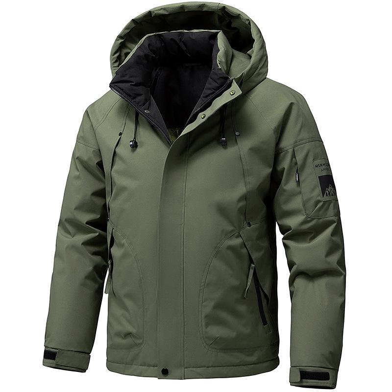 Men's 2025 Autumn/Winter Windproof Waterproof Warm Hooded Cotton Jacket
