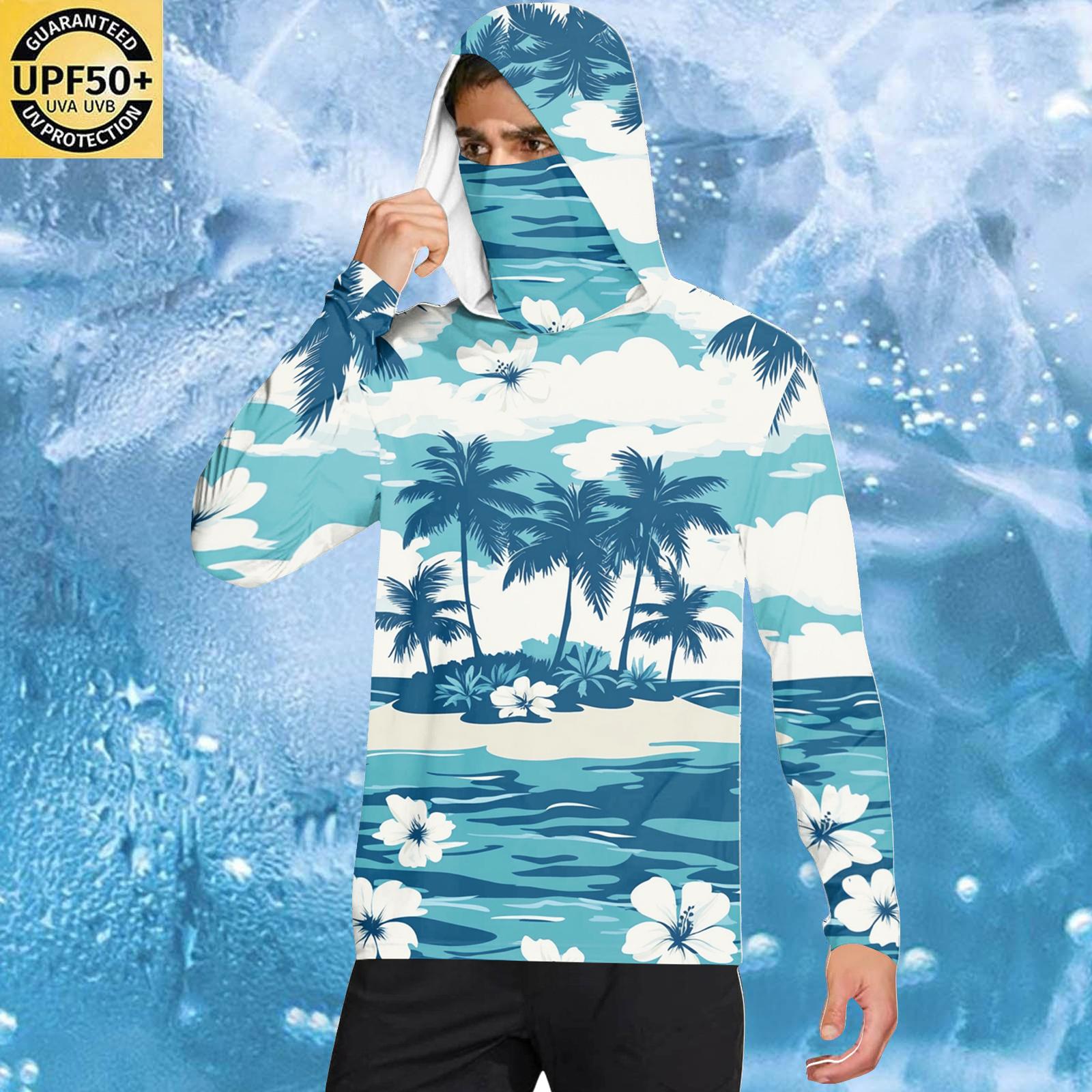 Men s Casual Hooded Long Sleeve Sunscreen Top XXXL