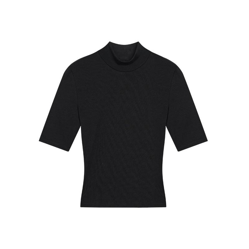

Black women s bottoming shirt with 2026 spring and summer new semi-turtleneck medium-sleeved slim-fit T-shirt showing thinness and figure top Xl ( 60-65kg ) чорний