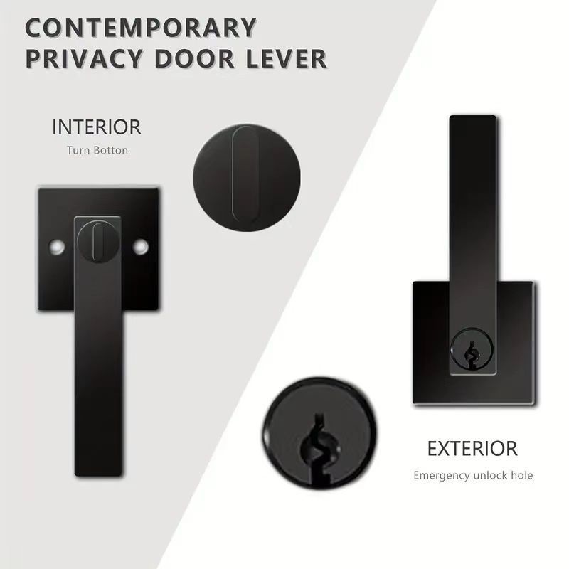 American Heavy-duty Handle Lock Aluminum Alloy Door Lock S Slot Key Square Black Bathroom Door Lock