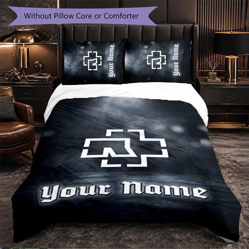 Rammstein Customized Name Text Bedding Set, 1 Duvet Cover & 2 Pillowcases Personalized Bedroom Gift