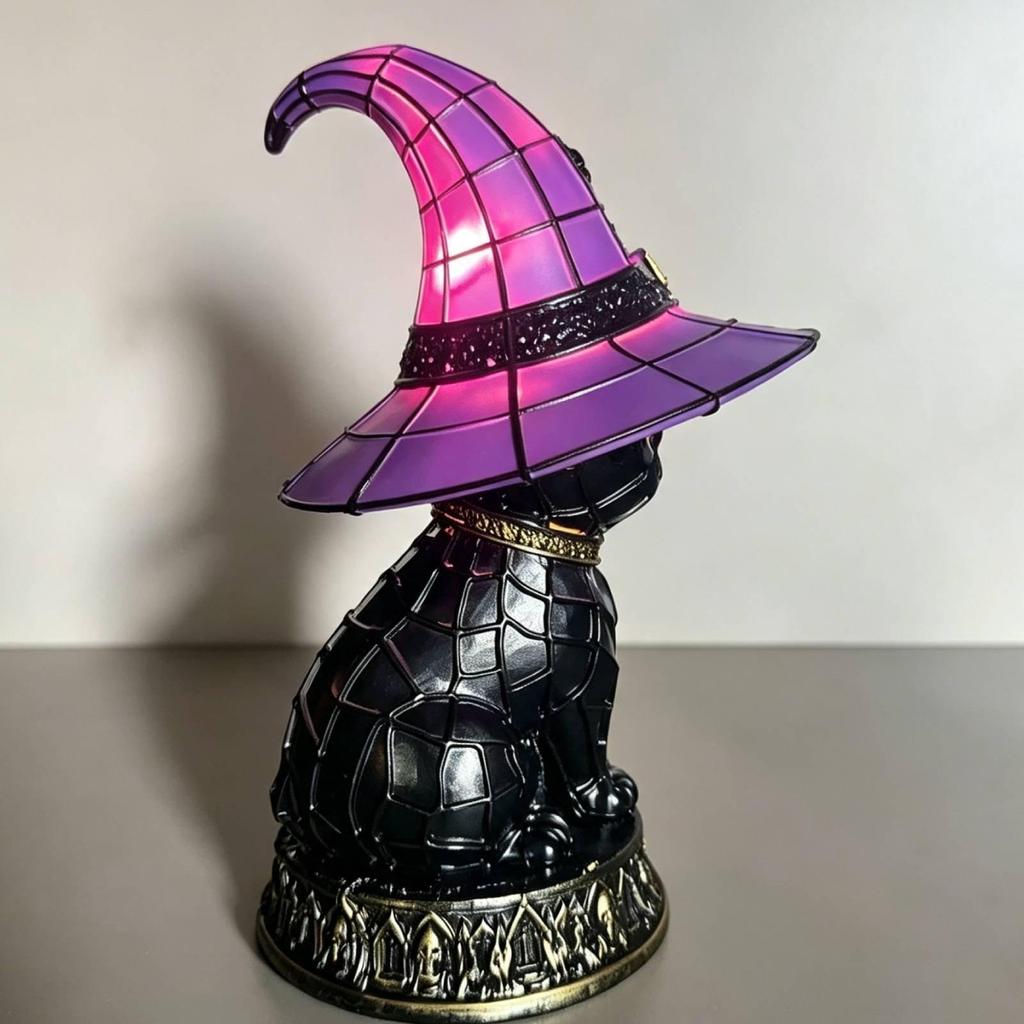 Black Cat Witch Hat Lamp Decorative Gift Halloween Lighting Decor Gothic Night Light