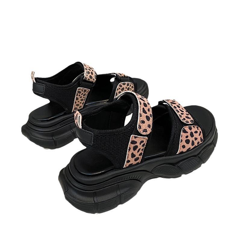 Fashion Leopard Hook Loop Platform Sandals Women Mesh Knitting Thick Bottom Sandals Woman Summer Wedges Non-Slip Sports Sandalias Mujer