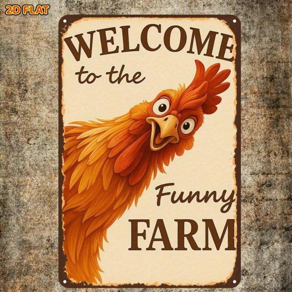 Retro Farm Chicken Metal Sign, Humorous Poultry Wall Art, Pre-Drilled Tin Plaque for Indoor/Outdoor Home Decor