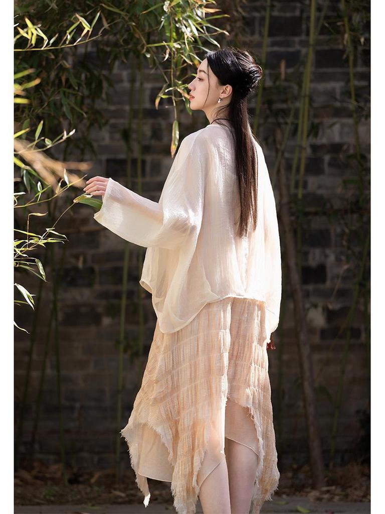 Handmade Plant-Dyed Crinkled Jacquard Irregular Maxi Dress for Women - Fairy-like, Slimming Camisole, Perfect for Summer Travel Photography