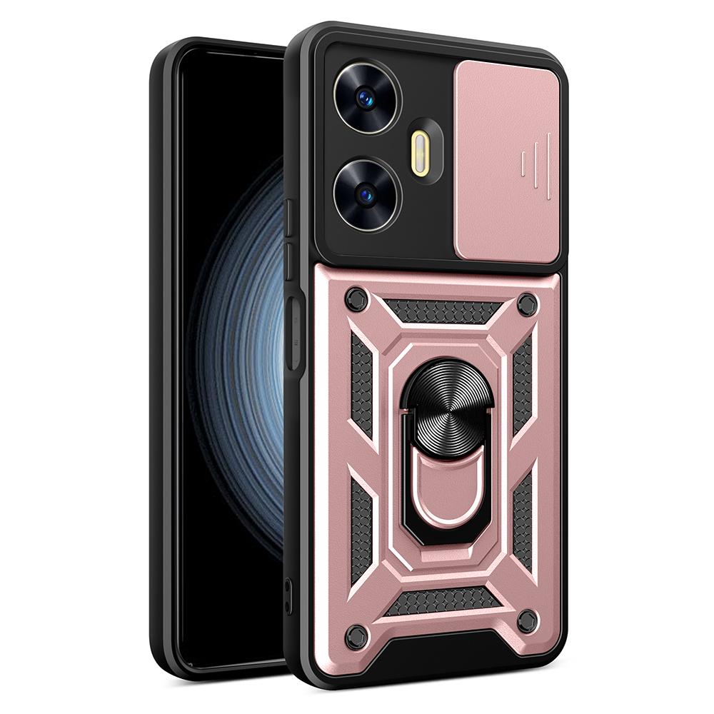 For Realme C55 4G Kickstand Phone Case Slide Camera Protection PC+TPU Car Mount Phone Cover