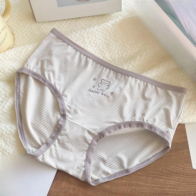 Lady Spring and Autumn Bear Cute Delicate Stripe All Kinds of Comfortable Cotton Antibacterial Crotch Underwear