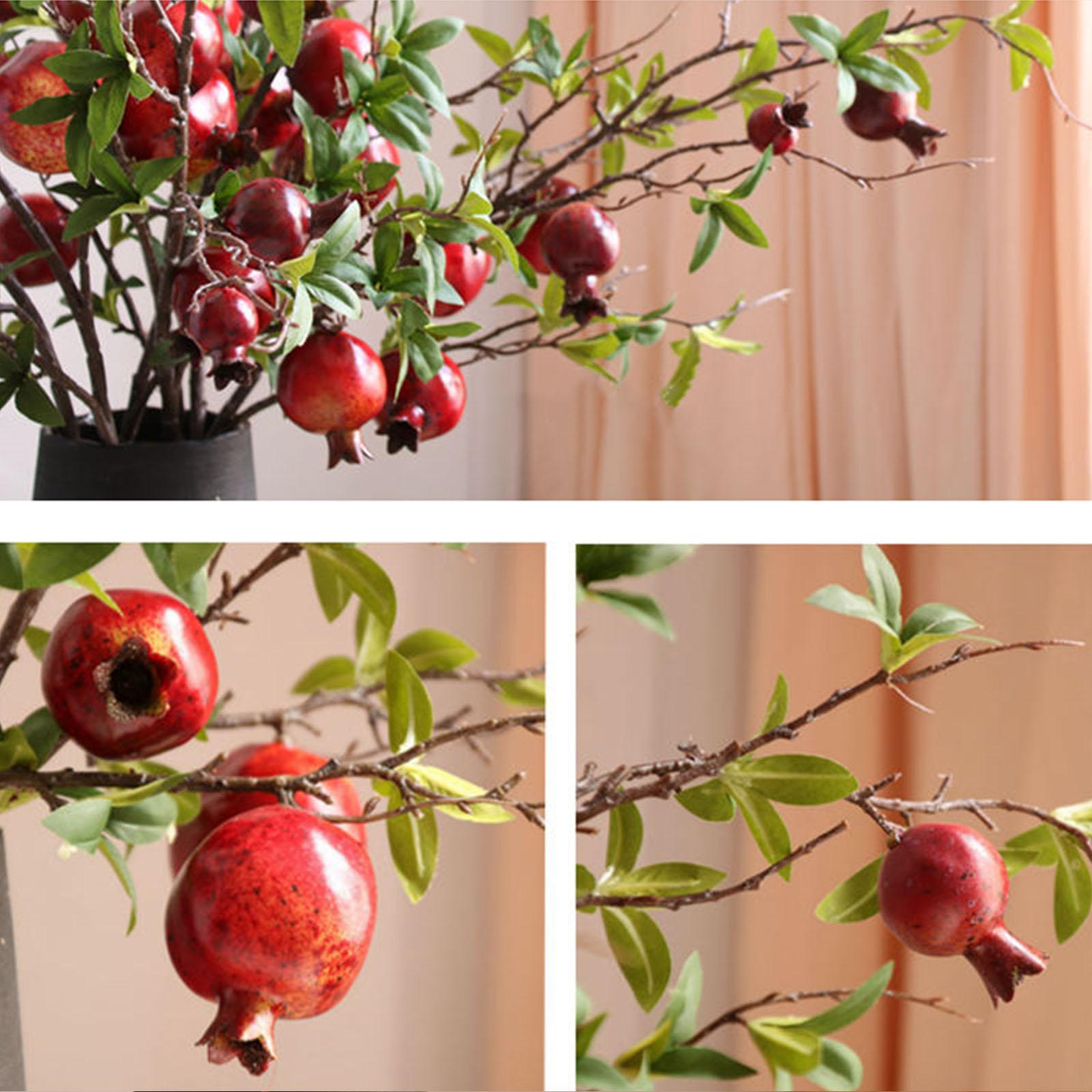 

6 Head Artificial Pomegranate Branch Stem Faux Fruit for Vase Realistic Faux Pomegranates Tree Branch for Decoration Type 1