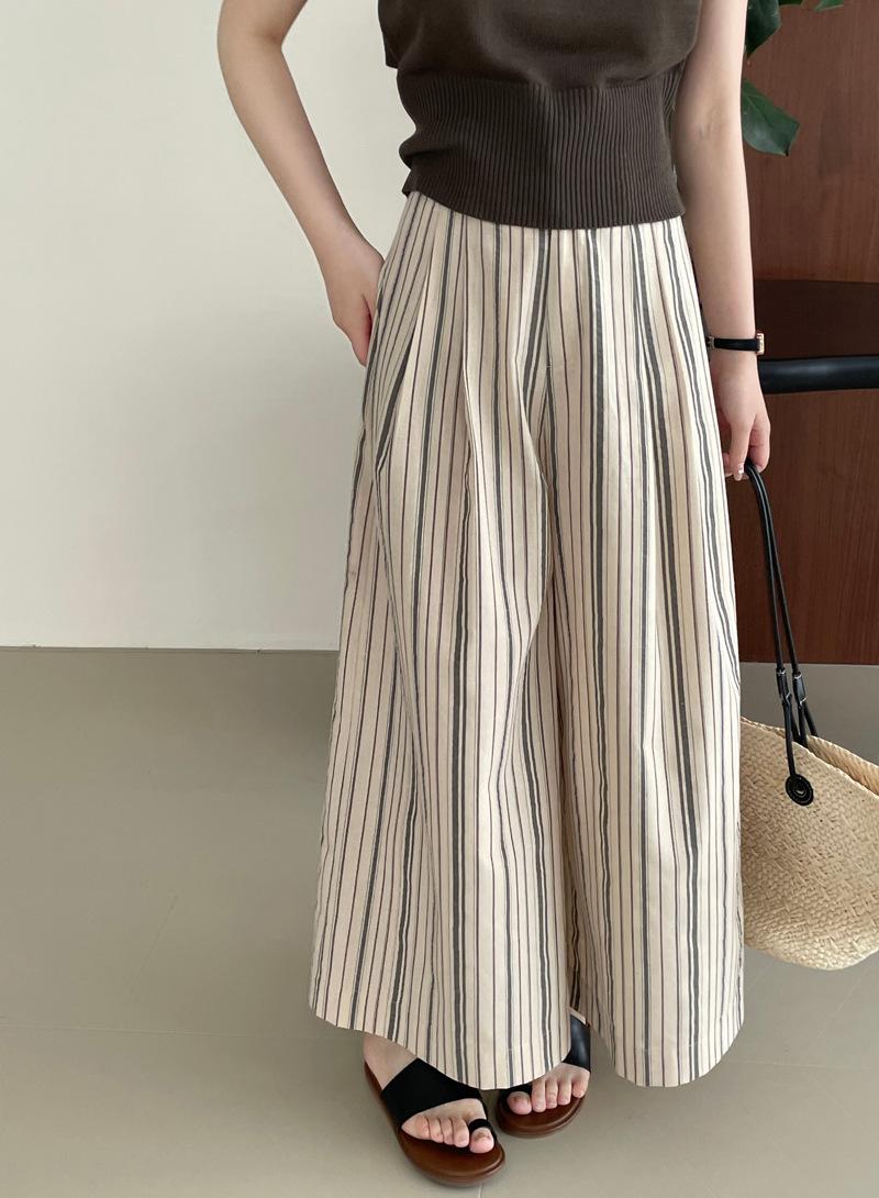 Taochuan niche old money wind wide-leg striped casual pants women s lazy wind high waist versatile and thin straight trousers 2580 M абрикосовый