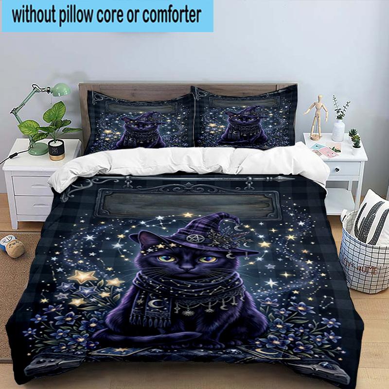 Cosmic Cat Dreamscape 3pcs Bedding,Including 1pc Duvet Cover And 2pcs Pillowcases Perfect for Christmas,Ideal for Bedroom, Dormitory