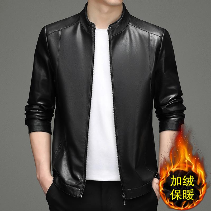 Leather jacket men's fur integrated fleece thickened dad clothing middle-aged and elderly leather jacket men's leather jacket