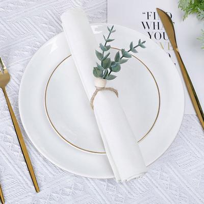 Artificial Eucalyptus Leaf Napkin Ring Farmhouse Rustic Jute Rope Wooden Bead Dinner Napkin Holder Birthday Wedding Party Dining Table Decoration