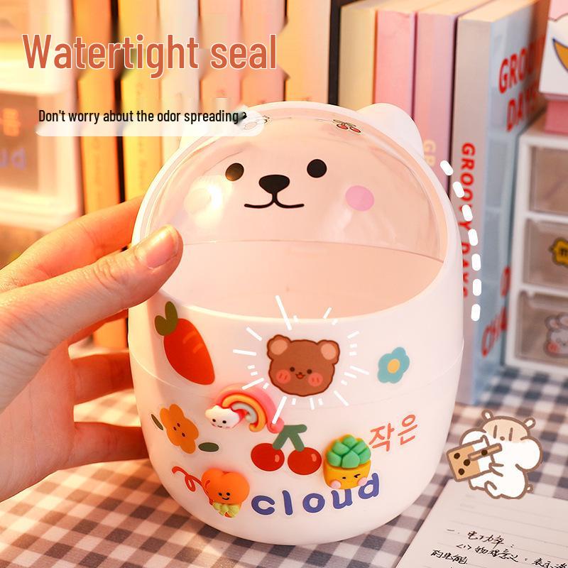 Mini Flip-Top Desktop Trash Can & Pen Holder with Lid - Cute DIY Storage for Bedroom or Office