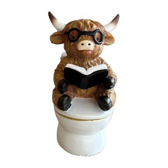 1/3Pcs Bathroom Highland Cow Figurine Bathing Reading Book Toilet Paper Highland Cattle Resin Statue Sculpture Decoration Ornament Calf Lovers Gifts
