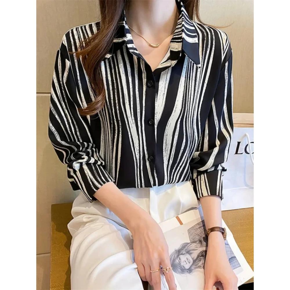 Fashion Luxury Women's Shirts Tops Texture Striped Print Women's Shirts Spring New Long Sleeve Women Business Office Shirt